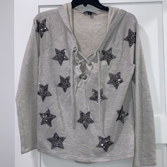 Hooded sweatshirt with sequin stars - Picture 1 of 4